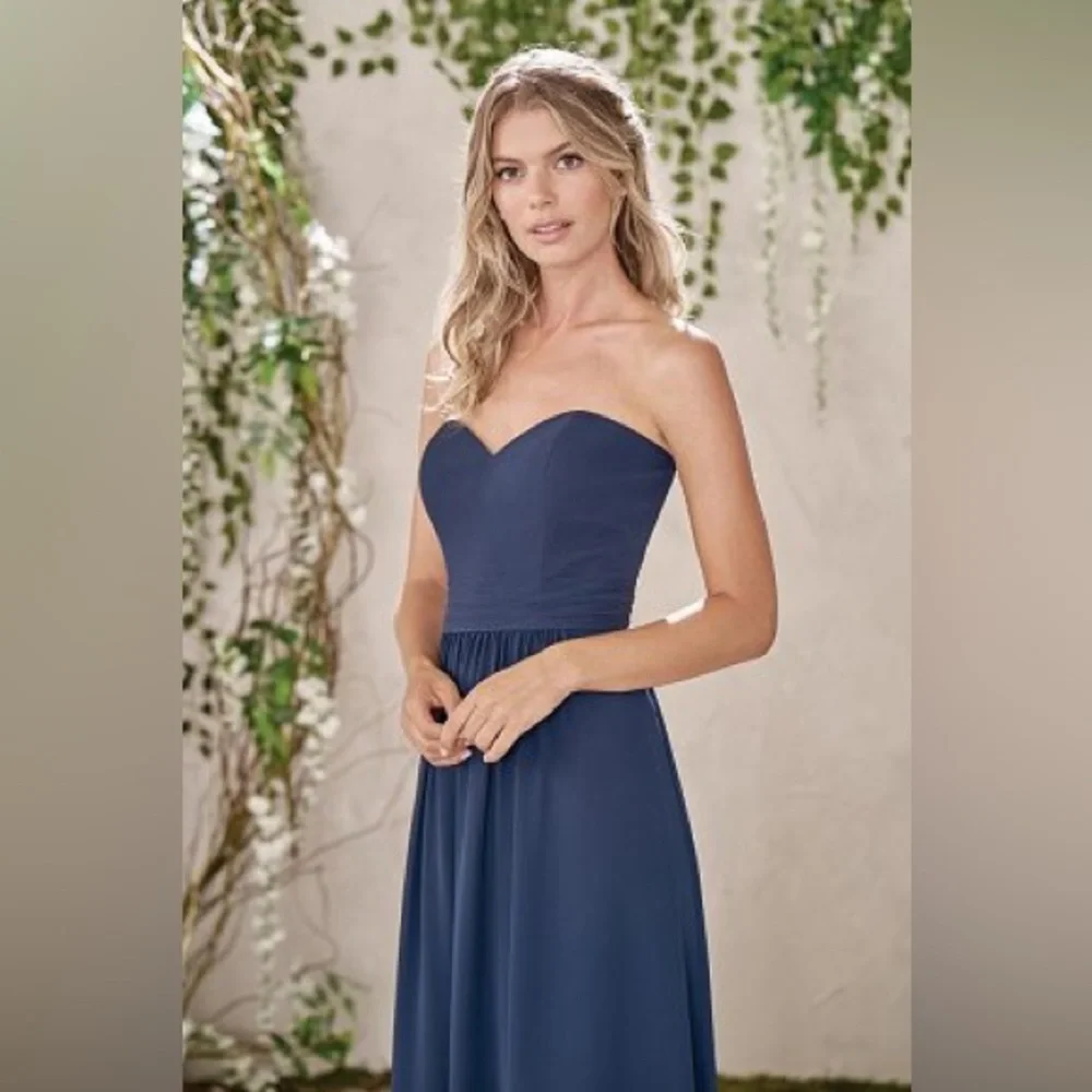 Jasmine Bridesmaid Dress- Long Sweetheart Neckline Poly Chiffon with Lace Top - Picture 3 of 11